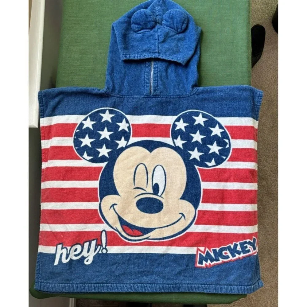 DISNEY Mickey Mouse Hooded Towel Original Marines Snap America Bath Coverup EUC